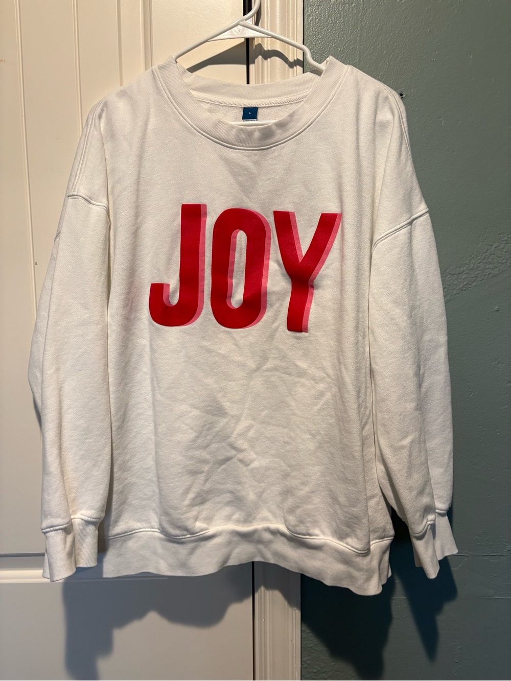 Old Navy White Sweatshirt with Red "JOY" Graphic